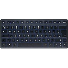 CHERRY KW 7100 Mini BT kompakta vairāku ierīču tastatūra ar 3 Bluetooth kanāliem Apvienotās Karalistes izkārtojums (QWERTY) plakans dizains ar pārnēsāšanas futrāli šīfera zilā krāsā