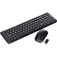 „Logitech MK220“ belaidės klaviatūros ir pelės rinkinys, 2,4 GHz jungtis per Unifying USB imtuvą, 10 m diapazonas, 24 mėnesių baterijos veikimo laikas, kompaktiškas dizainas, kompiuteris / nešiojamas kompiuteris, JK QWERTY išdėstymas – juo