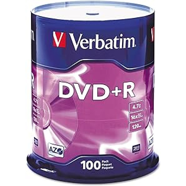 Verbatim DVD+R tukši diski AZO Dye 4,7 GB 16X bezdrukas disks - 100 diski Spindel, Silber