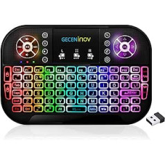 GECENinov mini bezvadu tastatūra, bezvadu mini tastatūra, 7 krāsu RGB aizmugurgaismojuma tastatūra, 2,4 G uzlādējama kontrollera peles kombinācija, saderīga ar datoru, klēpjdatoriem, viedtelevizoriem