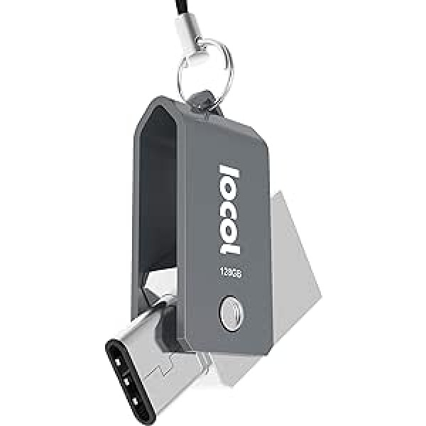 IOCOL Twister USB C Stick 128GB Dual - 2-in-1 Function > Mini USB 3.0 & Type C < Waterproof & Small - Swivel Rotatable Metal Ideal for Key Pendants - 128 GB Flash Drive Memory Stick Grey