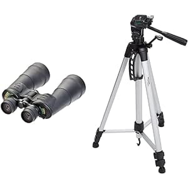 Sunagor 30-160x70 BCF Mega-Zoom Binoculars with Case & Amazon Basics Lightweight Tripod Up to 1.52 m Includes Bag with 3-Way Swivel Head and Spirit Level