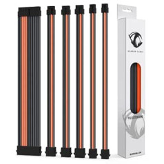 Reaper Cable Sleeved PSU Extension Set - Power Supply Extensions - 1 x 24 Pin / 2 x 8 Pin / 2 x 6 Pin / 1 x 4 + 4 Pin - with Combs - 30 cm (Carbon & Orange)