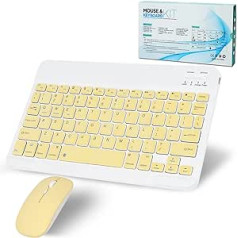 Bluetooth Wireless Keyboard with Bluetooth Mouse Mini Keyboard Ultra Thin Wireless Keyboard Mouse Set for iPad, Mac, Laptop, Tablet, Surface, Phone, Computer, Windows/Android/iOS, QWERTY, Yellow
