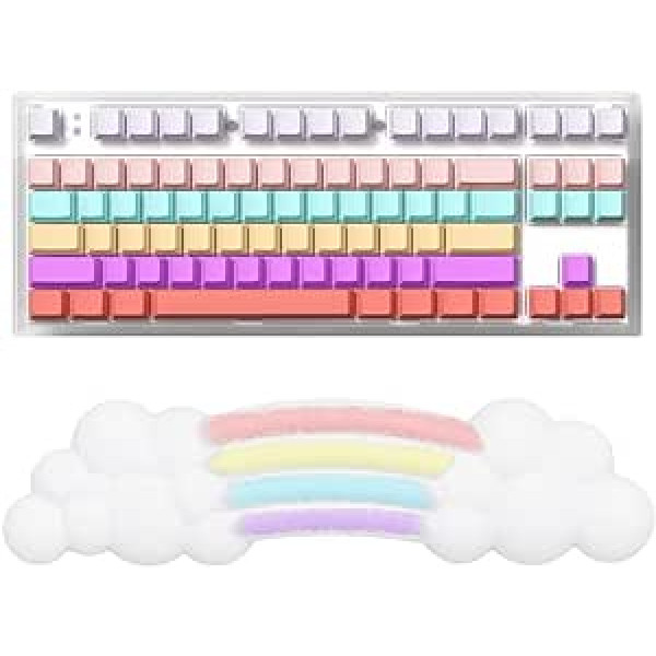 Riešo atrama Rainbow Cloud Klaviatūra Riešo atrama Ergonomiška riešo atrama atminties putplasčio pagalvėlė - Cloud Minkštas komfortas - Neslystantis guminis pagrindas kompiuteriui / nešiojamam kompiuteriui / biurui / žaidimams / rašymui - spal