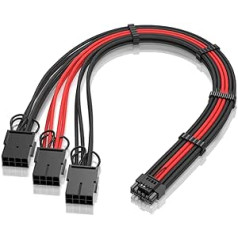 EZDIY-FAB GPU Power Sleeved Cable Extension, 16-Pin (12+4) 12VHPWR PCIe 5.0 Connector Plug to 3X PCIE 8 Pin for RTX4070ti/4080/3090Ti, with Pre-Installed Cable Combs 16AWG/Black Red