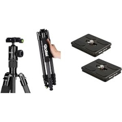 Rollei C5I | Black | Lightweight Photo Tripod | Carbon | Travel Tripod & QAL-50 - Professional Camera Quick Release Plate/Quick Release Plate, Fits Cameras with 1/4 Tripod Thread - Pack of 2