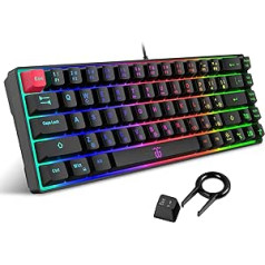 Snpurdiri 60% spēļu tastatūra, ergonomiska maza mini spēļu tastatūra, klusa kompakta RGB aizmugurgaismojuma tastatūra operētājsistēmai Windows, personālajam datoram, klēpjdatoram, spēlēm (68 taustiņi, melna)