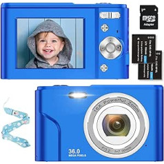 Digitālā kamera 1080P HD 36 megapikseļu videokamera 2,4 collu LCD digitālā kamera Uzlādējama fotokamera ar 16X digitālās tālummaiņas kompakto kameru ar SD karti pieaugušajiem / bērniem / iesācējiem (zilā krāsā)