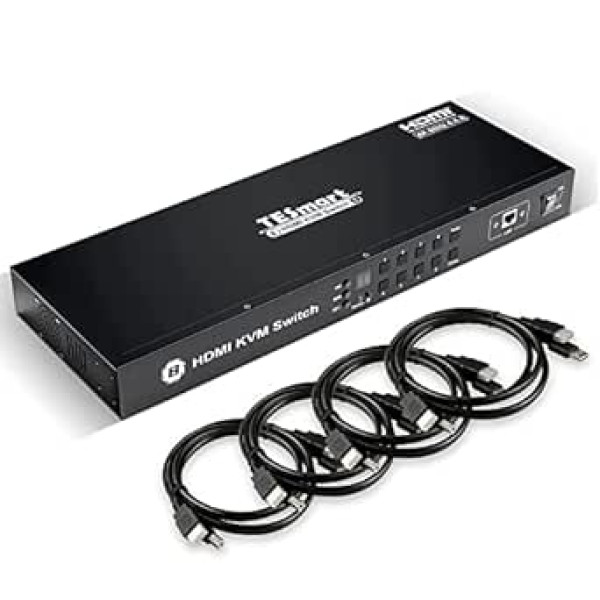 TESmart 8X1 HDMI KVM Switch 8 portu Enterprise grade atbalsts 4K @ 60 Hz Ultra HD RS-232, LAN ports, IP vadība, automātiskā skenēšana, statīva stiprinājums [vadiet līdz pat 8 datoriem ar video monitoru, tastatūru, peli]