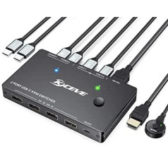 USB Type-C KVM slēdzis 4K @ 60Hz, MLEEDA USB C slēdzis 2 datora daļām, 1 monitors un 4 USB ierīces, saderīgs ar Thunderbolt 3, ar 100 W barošanas iespēju, vadu tālvadības pulti un 3 kabeļiem.