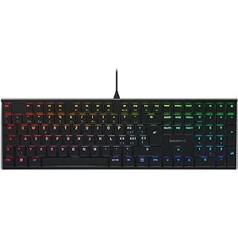 CHERRY MX 10.0N RGB, Šveices izkārtojums, QWERTZ tastatūra, vadu tastatūra, mehāniskā spēļu tastatūra, MX zema profila RGB ātruma slēdži, melns