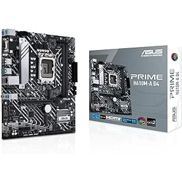 ASUS Prime H610M-A D4 spēļu mātesplates ligzda Intel LGA 1700 (Intel H610, mATX, DDR4 atmiņa, PCIe 4.0, 2x M.2, adresējama Gen.2 galvene, Aura sinhronizācija)