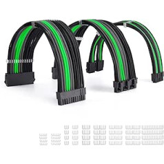 Formulamod Power Supply Extension Cable 18AWG (1) ATX 24P, (2) EPS 8-P+ (3) PCI-E8-P, with Combs for PSU to Motherboard/GPU (I, Black, Grey, Green)