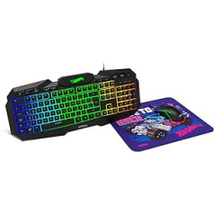 KROM komplekta tastatūra, pele un peles paklājiņš Hot Wheels Edition KUSTOM - LED RGB membrānas tastatūra, peles optiskais sensors 7200 DPI, peles paklājiņš ar gumijas pamatni, vācu izkārtojums, melns