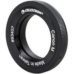 Celestron 93407 Canon M-Mount T veida gredzens ar 42 mm diametra vītni — zemes un debess attēlveidošanai, saderīgs ar EOS M-Mount bezspoguļa kamerām un Celestron T veida adapteriem, melns