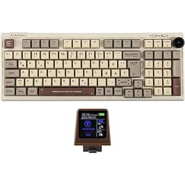 EPOMAKER RT100 ISO (German) Mechanical Keyboard with Adjustable Mini TV. 98-Key Gasket, Knob, 5000mAh, Hot-Swap, Bluetooth/2.4GHz/USB-C por Mac/PC/Game (DE Retro, Sea Salt Silent Switch)