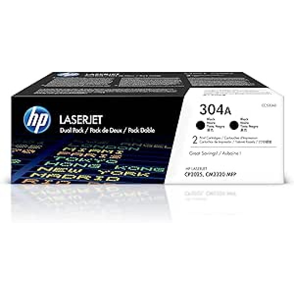 HP originalios CC530A dvigubos pakuotės spalvotos LaserJet juodos lazerinių dažų kasetės (2 vnt. pakuotėje)