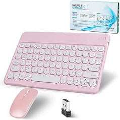 Bluetooth bezvadu tastatūra ar peli 2,4 GHz mini tastatūra Īpaši plāns bezvadu tastatūras peles komplekts iPad, Mac, klēpjdatoram, planšetdatoram, Surface, tālrunim, Windows/Android/iOS, QWERTY, jaunināšanai rozā krāsā