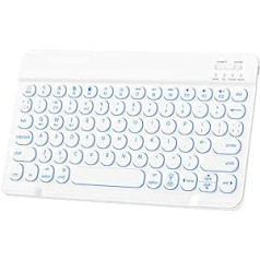 HUOBAO bezvadu Bluetooth tastatūra, vairāku ierīču fona apgaismojuma tastatūra ierīcēm iPad, iPhone, Mac, Android, Windows, uzlādējama mini tastatūra, QWERTY UK izkārtojums, balts