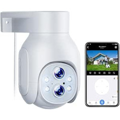 2K PTZ Outdoor Surveillance Camera with Dual Lens, 2.4G WLAN Surveillance 360° View, 3MP Camera, Automatic Tracking, 10X Hybrid Zoom, Colour Night Vision, 2-Way Audio, IP66 Waterproof
