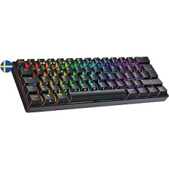 Ranked N60 Nova Mechanical 60 procentu tastatūra, Hotswap spēļu tastatūra, 62 programmējami taustiņi ar RGB apgaismojumu, PC/Mac Gamer, zviedru izkārtojums (melns, Gateron sarkans)