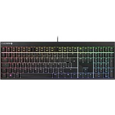 CHERRY MX 2.0S mehāniskā spēļu tastatūra ar RGB apgaismojumu, franču izkārtojums (AZERTY), vadu, izstrādāts Vācijā, oriģinālie MX RED slēdži, melns