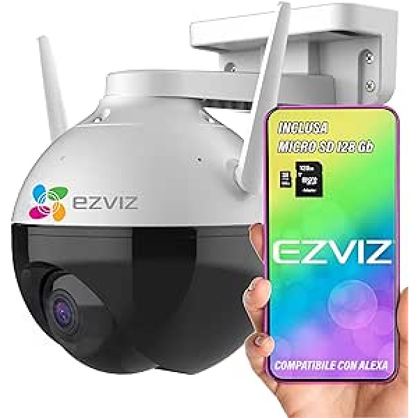 EZVIZ C8C āra Wifi 2,4 GHz Full HD 1080P motorizēta kamera 360° skata pārklājums IP 65 Iebūvēts zibspuldzes trauksmes signāls Smart Night Vision Ietver 128 GB Micro SD