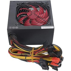 Desktop Computer Power Supply, 600 W Desktop Computer Parts, Gaming Power Supply (Red Fan), ATX 24-PIN 14 cm Adjustable PC Power Supply with Fan, Simple and Effective (EU)