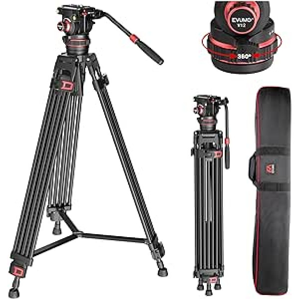 EVUMO video statīvs ar regulējamu amortizācijas šķidruma galvu, metāla divu režīmu QR plāksni, saderīgs ar DJI RS Gimbals Manfrotto maksimālā slodze 10 kg