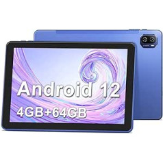 Haehne planšetdators 10 collu Android 12, planšetdators 4 GB RAM, 64 GB ROM, 2022. gada modelis četrkodolu procesors, IPS 1280 x 800 FHD, 2 MP + 5 MP divu kameru, akumulatori 4500 mAh, WiFi, Bluetooth, GPS, C tips , Zils