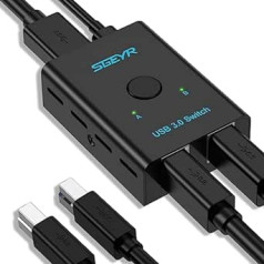 SGEYR USB 3.0 slēdzis, 2 vienā izvadā USB slēdža atlasītājs 2 datoriem Kopīgojiet 1 USB ierīci, peli, tastatūru, skeneri, printeri utt.