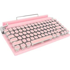 Mechanical Typewriter Keyboard, Retro Bluetooth Typewriter Keyboard with 83 Keys, Blue Switch, Media Control, Retro Round Keys, LED Backlit Keyboard and (Pink)