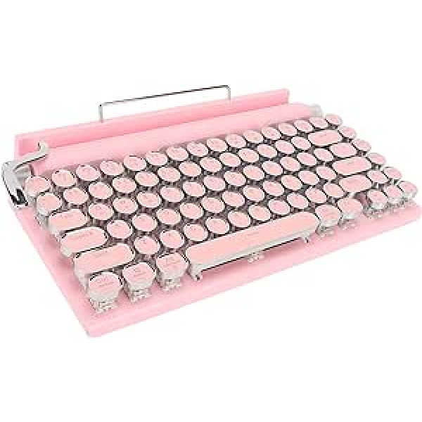 Mechanical Typewriter Keyboard, Retro Bluetooth Typewriter Keyboard with 83 Keys, Blue Switch, Media Control, Retro Round Keys, LED Backlit Keyboard and (Pink)