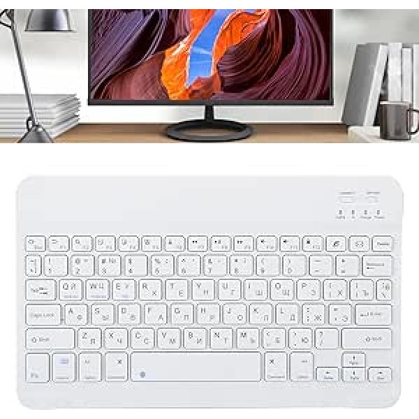 Plyisty Bluetooth Wireless Keyboard, 10 Inch Ultra-Thin Portable White USB Keyboard, Arabic/Spanish/Russian, Suitable for Android/OS X/Windows (10 Inch Russian)