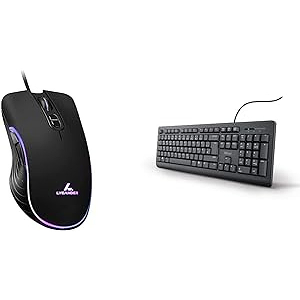 LYCANDER LMC380 Wired Gaming Mouse, 1.5m Cable & Trust 24092 Taro Wired Keyboard, German QWERTZ Layout, Quiet Buttons, Splashproof, Black