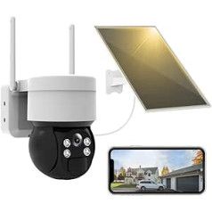 Āra novērošanas kamera saules baterija WiFi bezvadu 360 grādu kameras novērošana ārā ar saules paneli krāsains 2K HD nakts redzamības 2-way audio ūdensizturīgs PIR kustības noteikšanas mākoņa krātuve