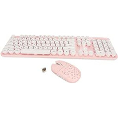 Dilwe bezvadu tastatūras un peles kombinācija, bezvadu tastatūra un pele, 2,4 G Pure Color Retro, bezvadu tastatūras pele ar apaļiem taustiņiem un ciparu tastatūru (rozā tāfele)