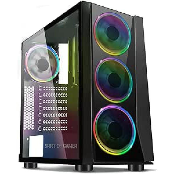 SPIRIT OF GAMER — Ghost ONE — PC Gamer ATX/MATX korpuss — rūdīts stikls priekšpuse un siena — 1 RGB LED 120 mm ventilators — RGB LED: 60 režīmi — Aura/MSI Mystic/ASROCK savietojams (Ghost III)