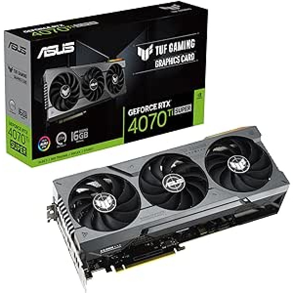 ASUS TUF Gaming GeForce RTX 4070 Ti SUPER 16GB GDDR6X spēļu grafikas karte (NVIDIA GeForce RTX4070Ti DLSS 3, PCIe 4.0, 2X HDMI 2.1a, 3X DisplayPort 1.4a, TUF-RTX4070GTIS-1670GTIS)