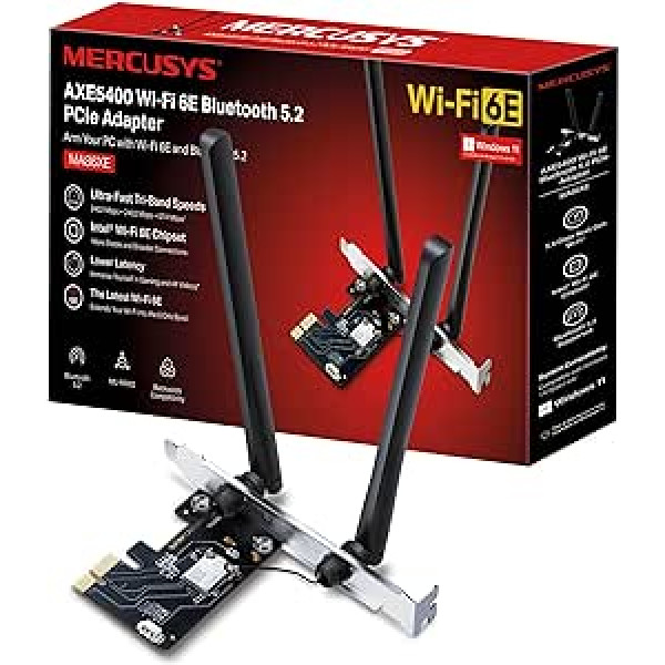 TP-Link PCIe AXE5400Mbps WiFi 6E Bluetooth 5.2 lustų rinkinys Intel Wi-Fi 6E WPA3 MU-MIMO OFDMA WiFi kortelė Tri-Band Speed Support Windows 10 11 MERCUSYS MA86XE