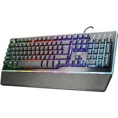 Trust GXT 860 Thura Halbme Chan tastatūra [vācu QWERTZ izkārtojums, RGB LED apgaismojums — pret spoku veidošanās