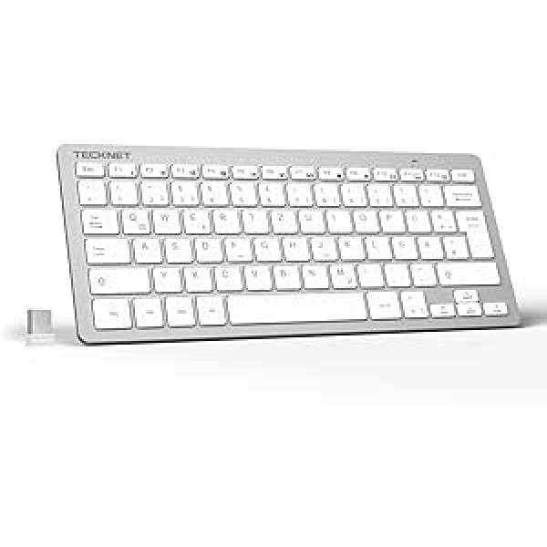 TECKNET Slim Wireless Keyboard, German Layout QWERTZ, 2.4 GHz, 78 Keys Mini Wireless Keyboard with Nano USB Receiver for Windows 11/10/8/7/Vista/XP and Android Smart TV - Silver