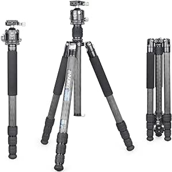 INNOREL RT85C oglekļa šķiedras statīvs 184 cm 2 in-1 statīvs Monopods Profesionāls lieljaudas kameras statīvs, maksimālā slodze 25 kg, maksimālā caurule 32 mm ar centrālo kolonnu N44 lodveida galvas statīva soma (RT85C + N44)