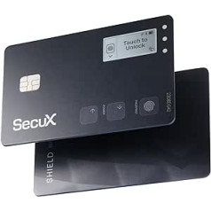 SecuX Shield Bio Crypto Hardware Wallet — droša biometriskā autentifikācija, dzesēšanas atmiņas karte NFT, Bitcoin, Ethereum, Cardano, ERC20, BEP20 un citiem, plakana melna, plakana melna