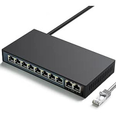 Extralink Ceres PoE slēdzis, 4 darbības režīmi, PoE slēdzis 8 ports 2X RJ45 augšupsaite 100 Mb/s, 96 W, Plug and Play, PoE+ slēdzis, Fast Ethernet, IEEE 802.3af/at, izturīgs metāla korpuss, slēdža kabelis