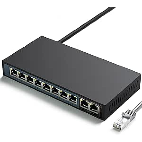 Extralink Ceres PoE slēdzis, 4 darbības režīmi, PoE slēdzis 8 ports 2X RJ45 augšupsaite 100 Mb/s, 96 W, Plug and Play, PoE+ slēdzis, Fast Ethernet, IEEE 802.3af/at, izturīgs metāla korpuss, slēdža kabelis