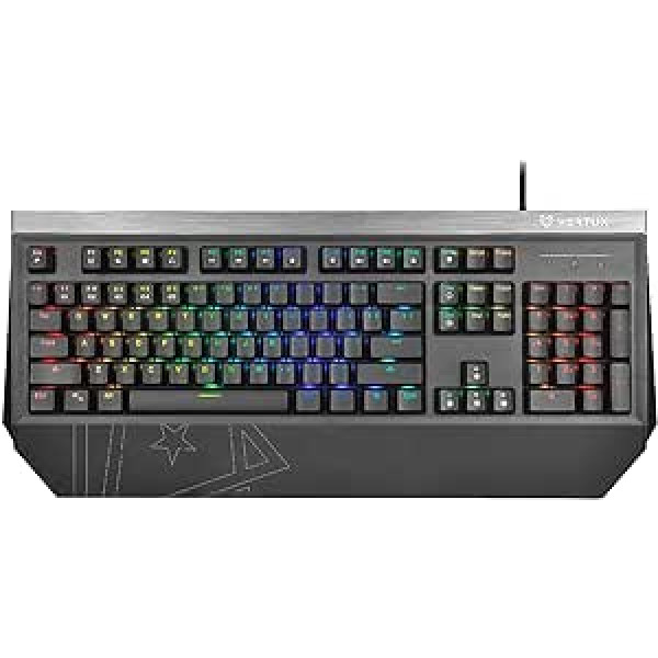 Vertux Gaming Tantalum Full Size Wired Mechanical Gaming Keyboard, Blue Switches, 104 Anti-Ghosting Keys, 12 Multimedia Hot Keys, Custom RGB Backlight