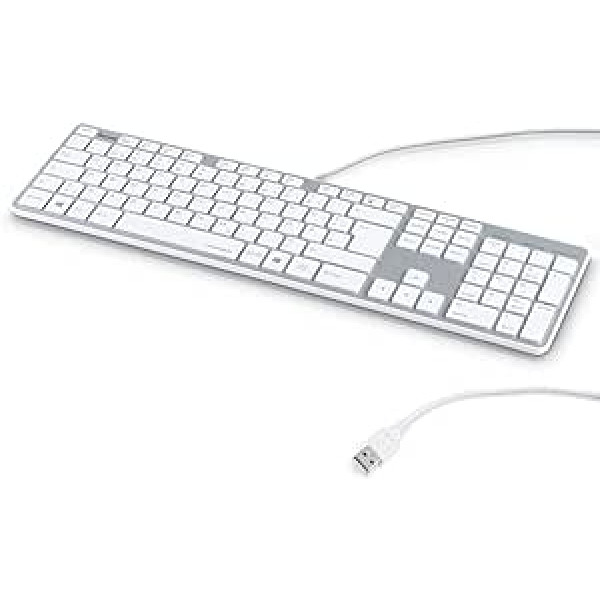 Hama PC Tastatur, kabelgebunden (USB, geräuscharm, Ultra Slim Design, Business, Computer Tastatur ar Kabel, Deutsches-Layout QWERTZ) Vadu tastatūra, weiß silber