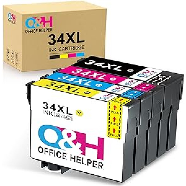 OFFICEHELPER 34XL spausdintuvo kasetės, suderinamos su Epson 34 XL Workforce Pro WF-3725DWF WF-3720DWF WF3725DWF WF3720DWF WF3725 WF3720 T3471 T3472 Cy471/Juodas